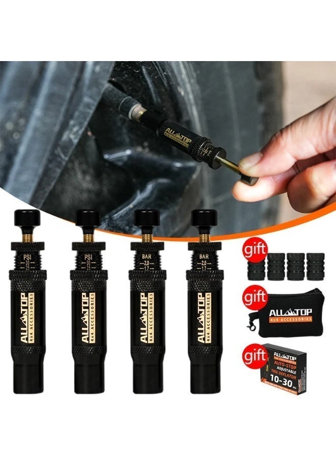 ALL-TOP مجموعة صمامات تخفيض ضغط الإطارات القابلة للتعديل (10-30 PSI) 4 قطع أداة تخفيض الهواء للإطارات يمكن ربطها للاستخدام في الطرق الوعرة 4x4 (مع 5 أغطية صمامات) - Image 2